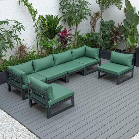 LEISUREMOD Chelsea 6-Piece Patio Sectional Black Aluminum With Green Cushions CSBL-6G